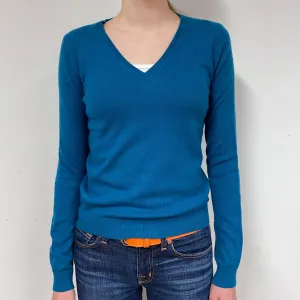 Dark Teal Green Cashmere V-Neck Jumper Extra Small