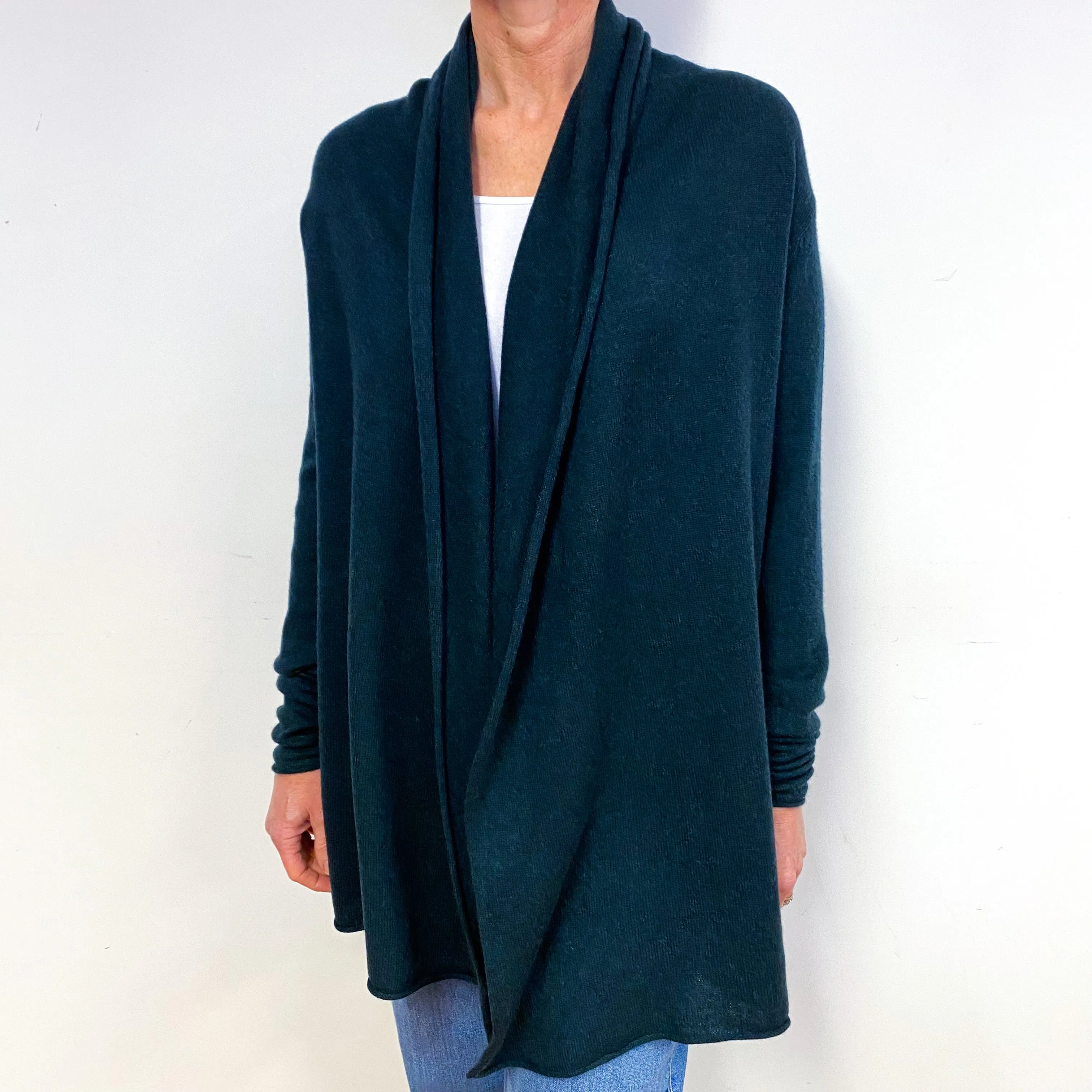 Darkest Green Cashmere Waterfall Cardigan Medium