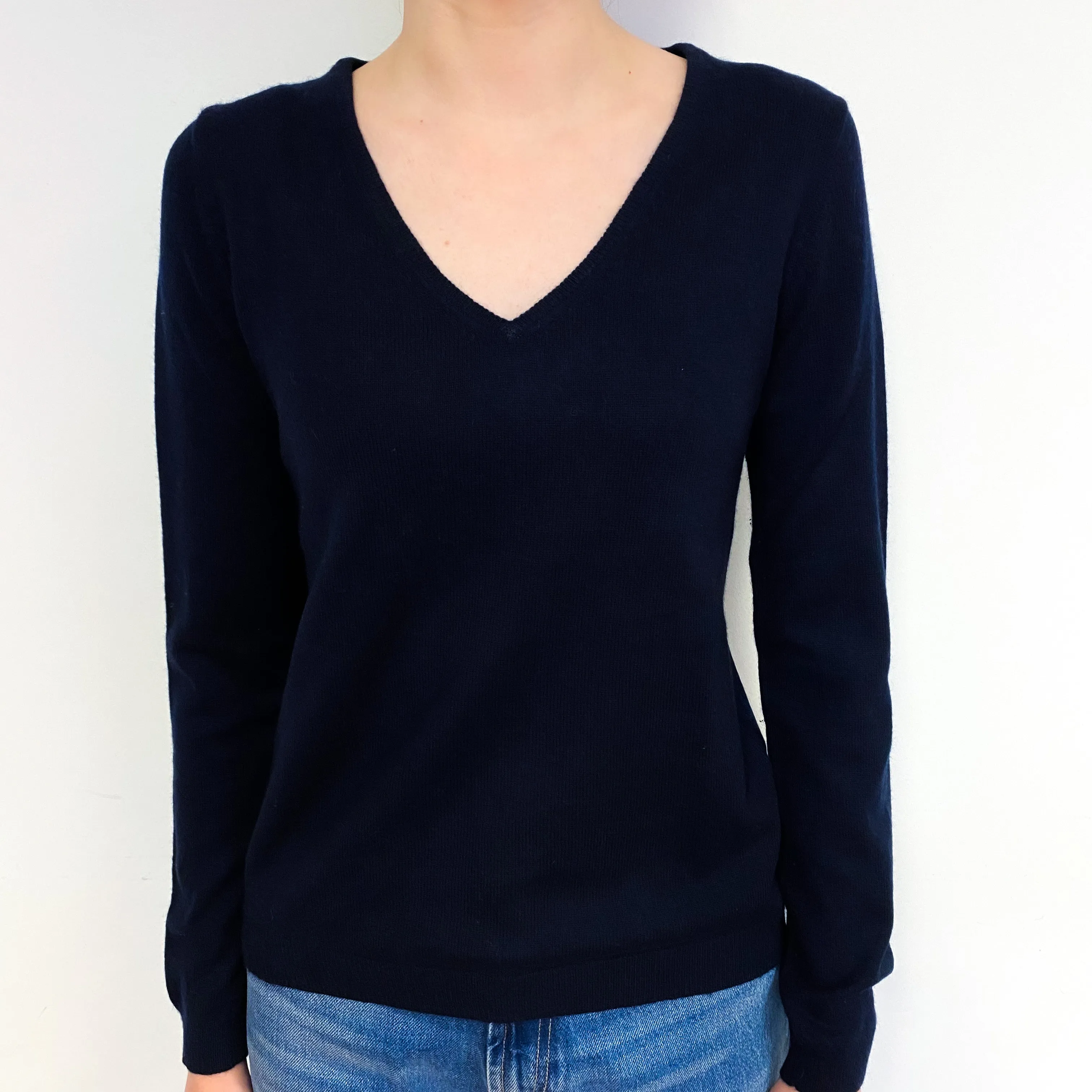 Darkest Navy Blue Cashmere V-Neck Jumper Extra Small