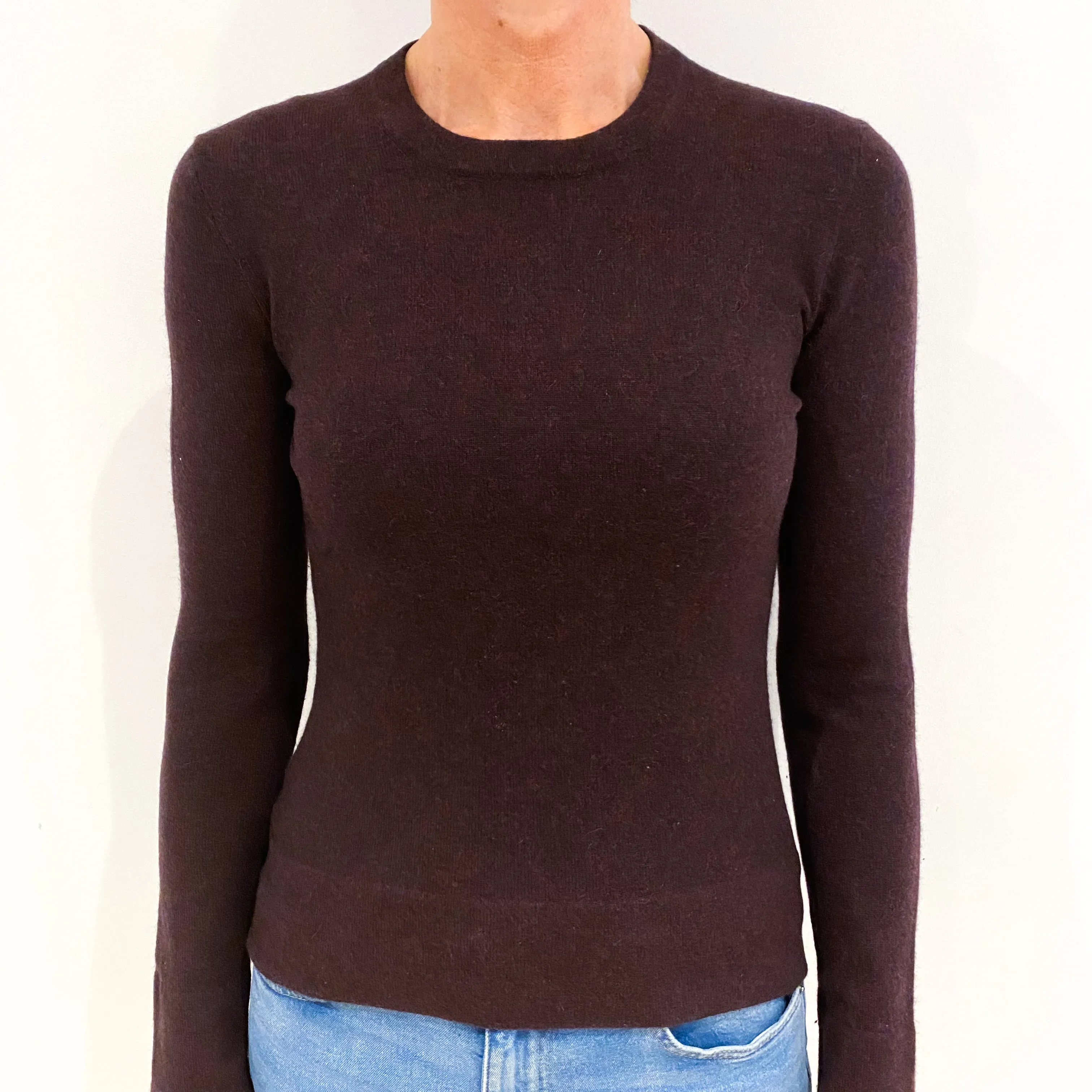 Deep Aubergine Cashmere Crew Neck Jumper Small