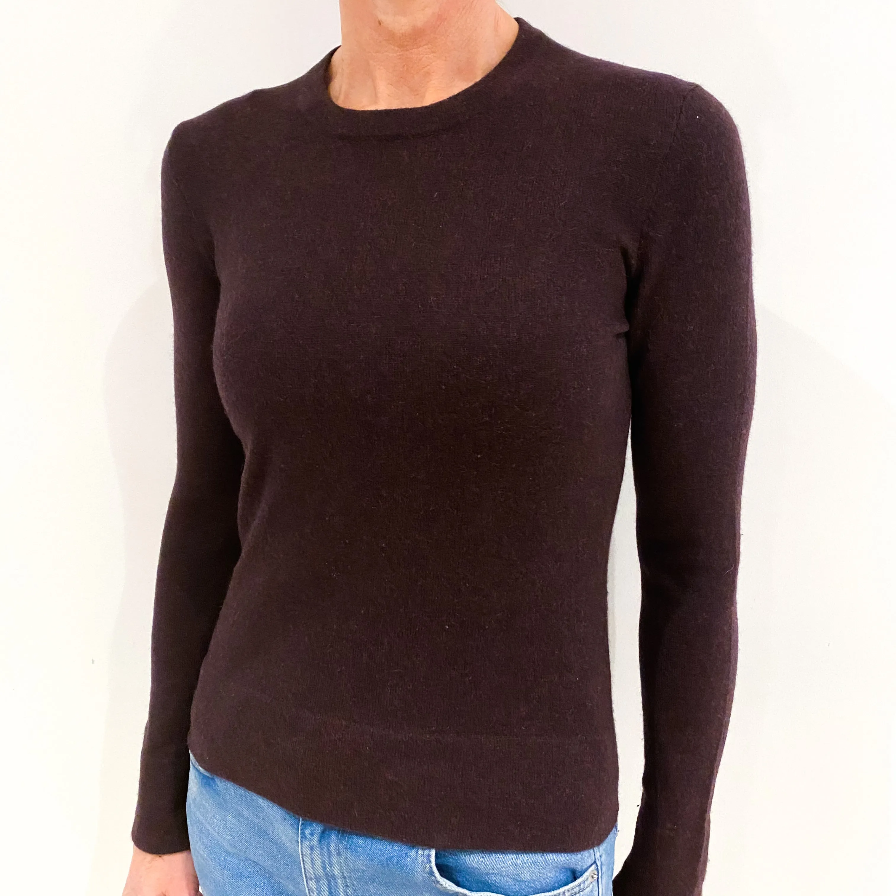 Deep Aubergine Cashmere Crew Neck Jumper Small