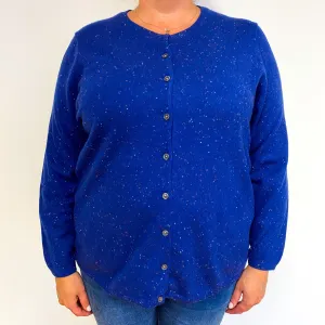 Deep Blue Colourful Fleck Cashmere Crew Neck Cardigan XXL