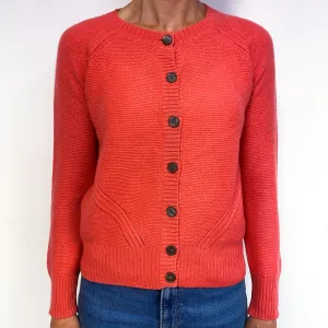 Deep Coral Orange Cashmere Crew Neck Cardigan Medium