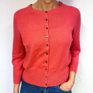 Deep Coral Pink Cropped Cashmere Crew Neck Cardigan Medium