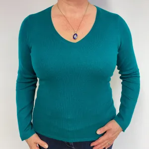 Deep Emerald Green Cashmere V-Neck Jumper Large