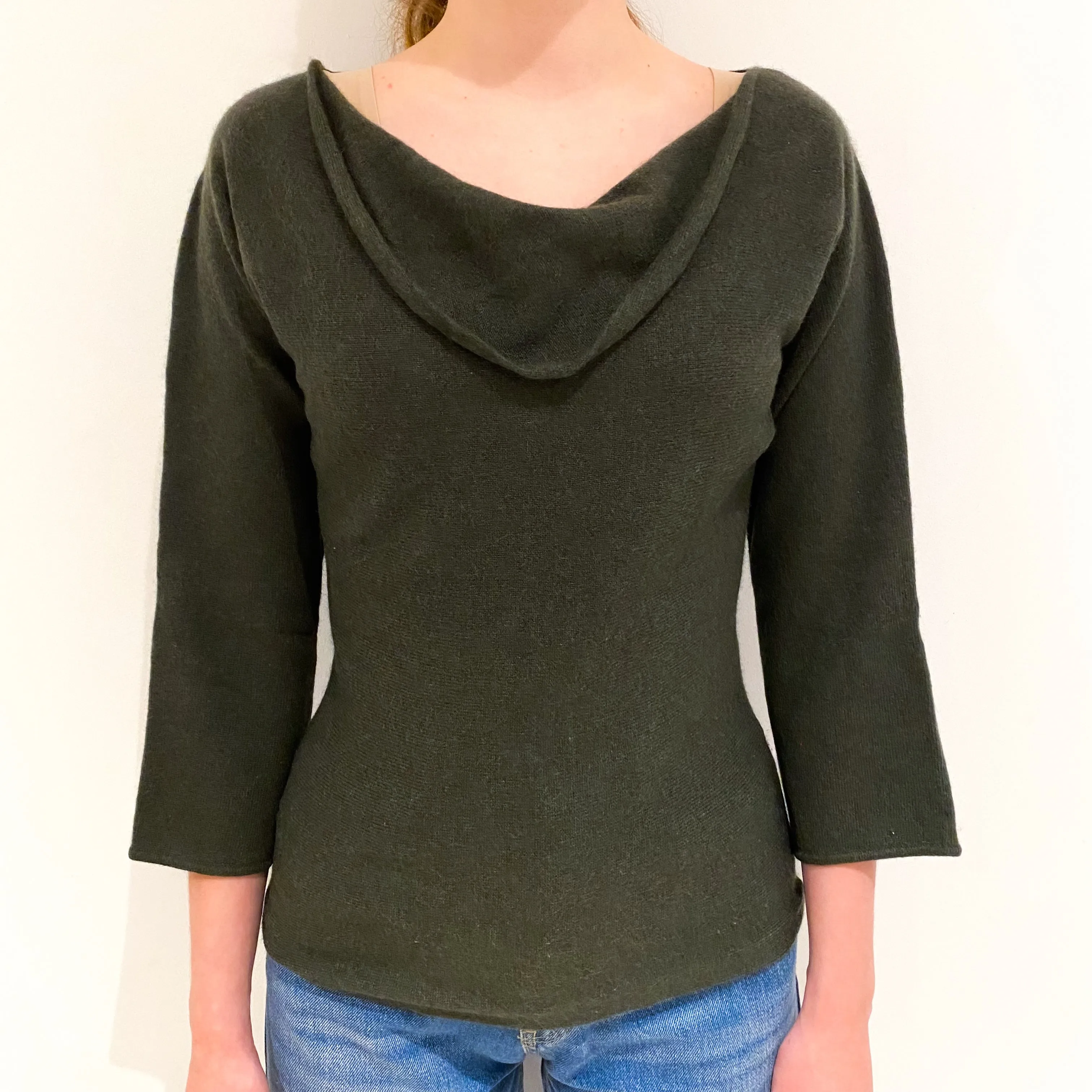 Deep Khaki Cashmere Cowl Neck Jumper Extra Small