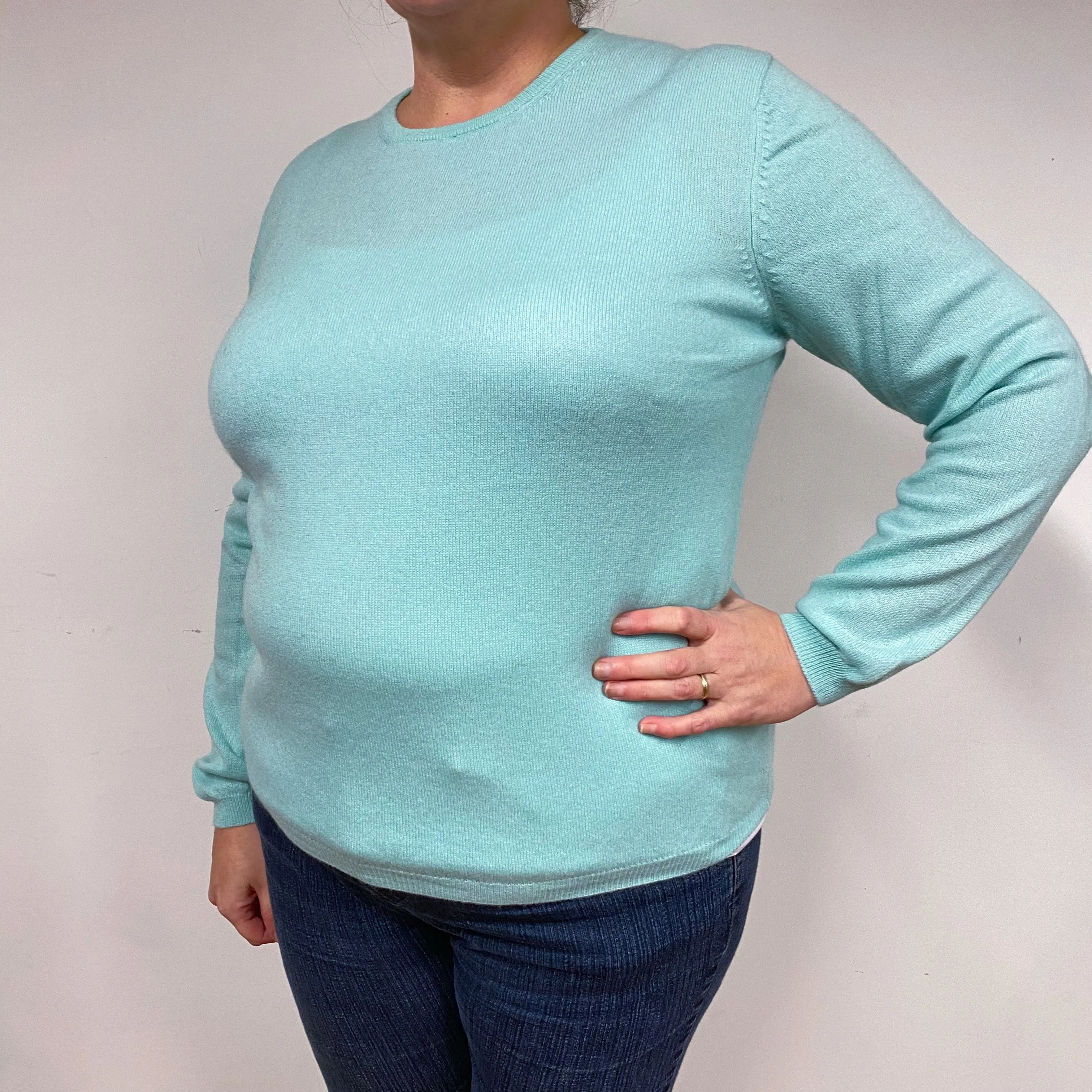 Deep Mint Green Cashmere Crew Neck Jumper Extra Large