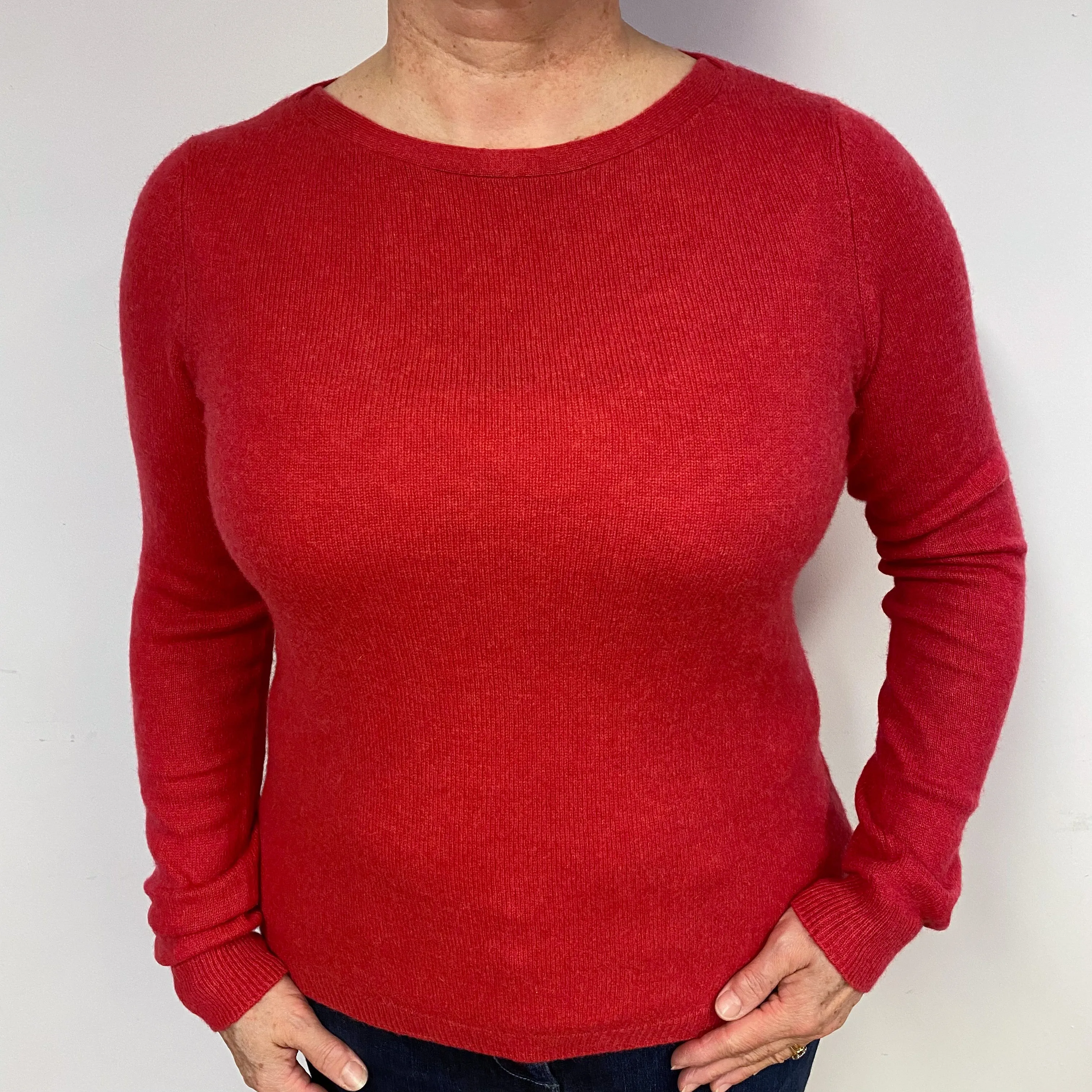 Deep Raspberry Pink Cashmere Boat Neck Jumper Large