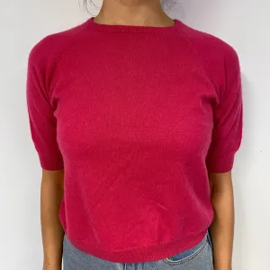 Deep Raspberry Pink Cashmere Short Sleeved Jumper Small