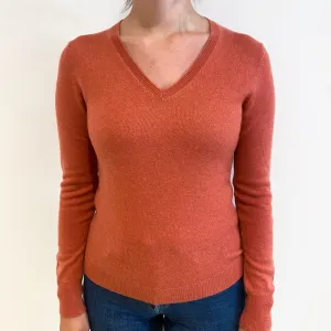 Deep Salmon Pink Cashmere V Neck Jumper Small