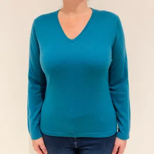 Deep Sea Green Cashmere V-Neck Jumper Large