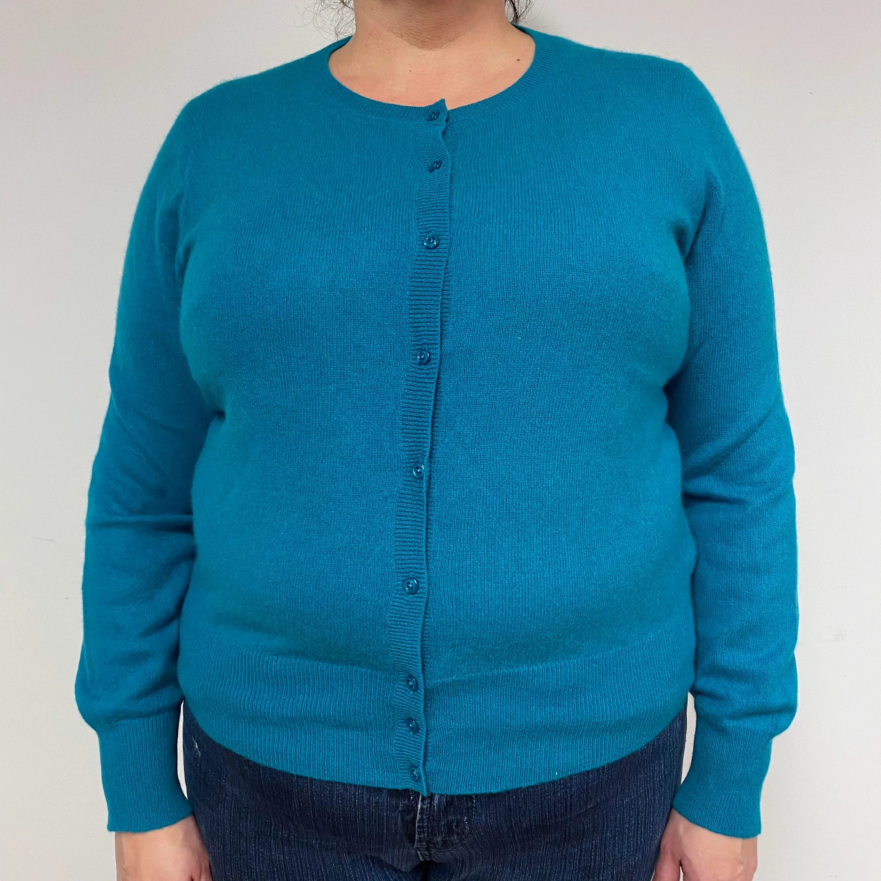 Deep Turquoise Green Cashmere Cardigan Extra Large