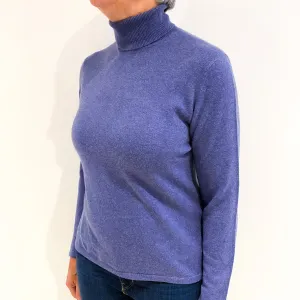 Denim Blue Cashmere Polo Neck Jumper Medium