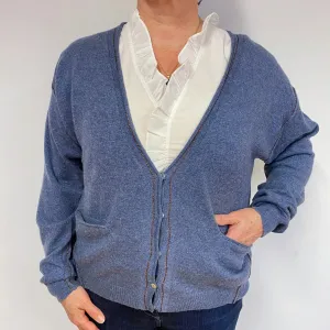 Denim Blue Cashmere V-Neck Cardigan Large