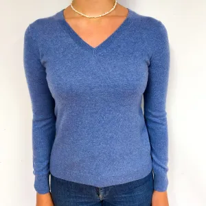 Denim Blue Cashmere V-Neck Jumper Small