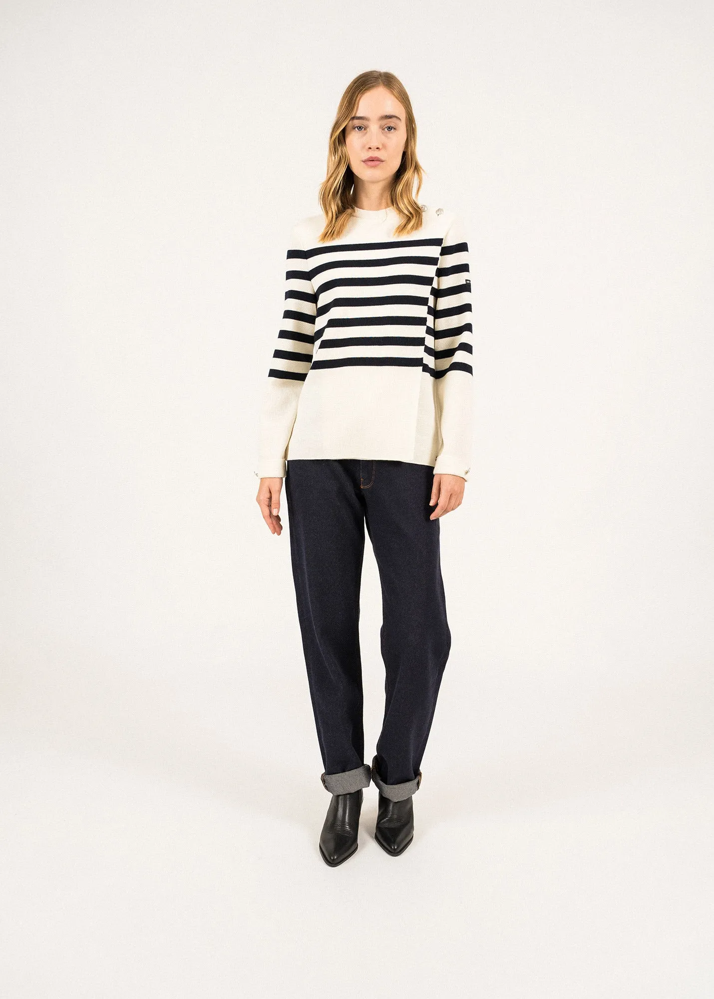 Docks Striped Wraparound Jumper - SAINT JAMES x Romain Brifault (ECUME/NAVY)