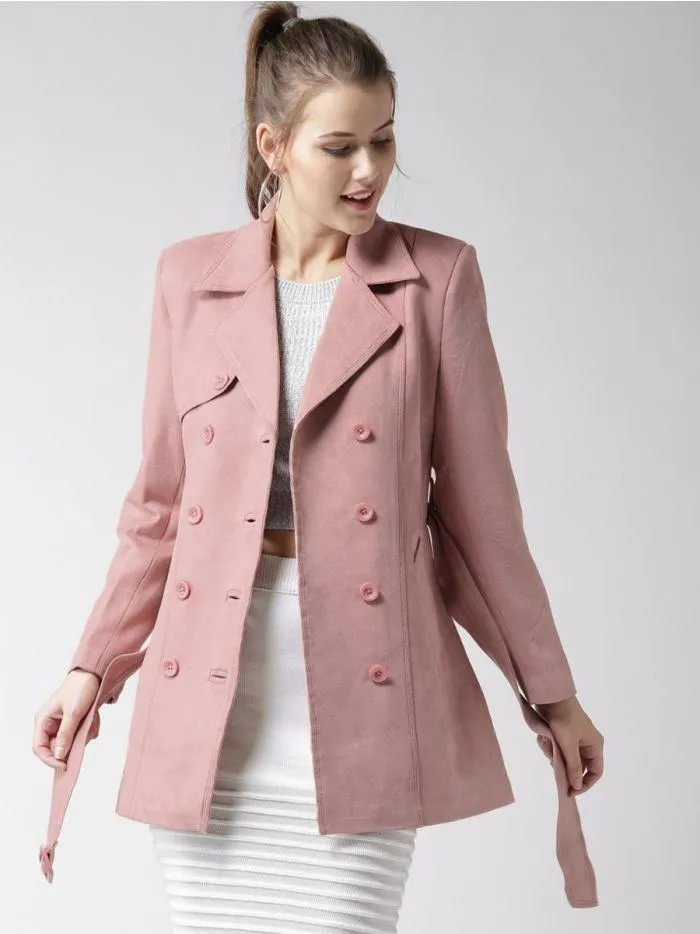 Dusty Pink Suede Trench Coat | QAWACH