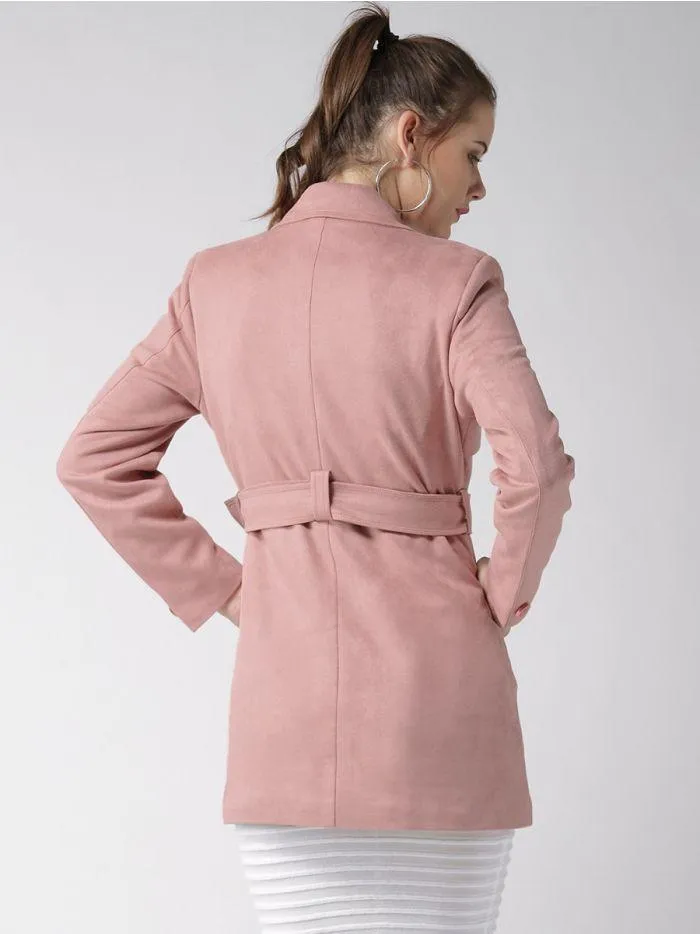 Dusty Pink Suede Trench Coat | QAWACH