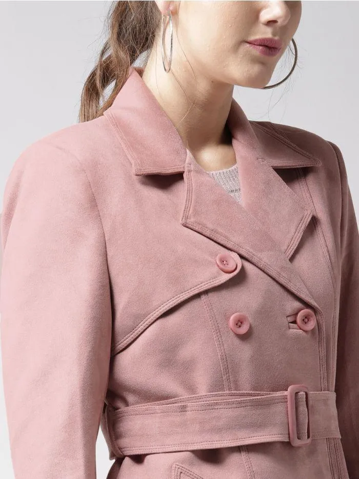 Dusty Pink Suede Trench Coat | QAWACH