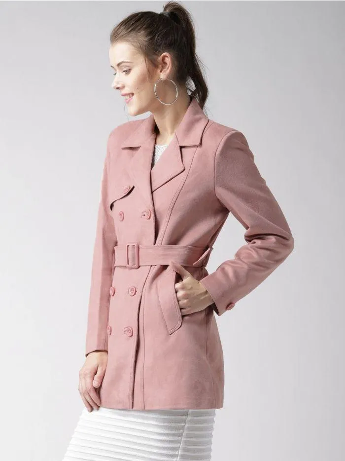 Dusty Pink Suede Trench Coat | QAWACH