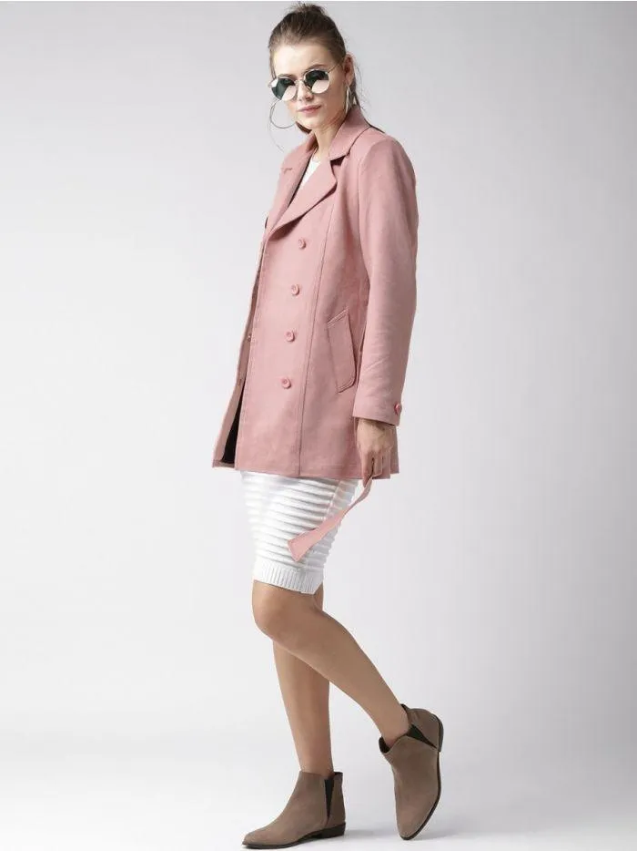 Dusty Pink Suede Trench Coat | QAWACH