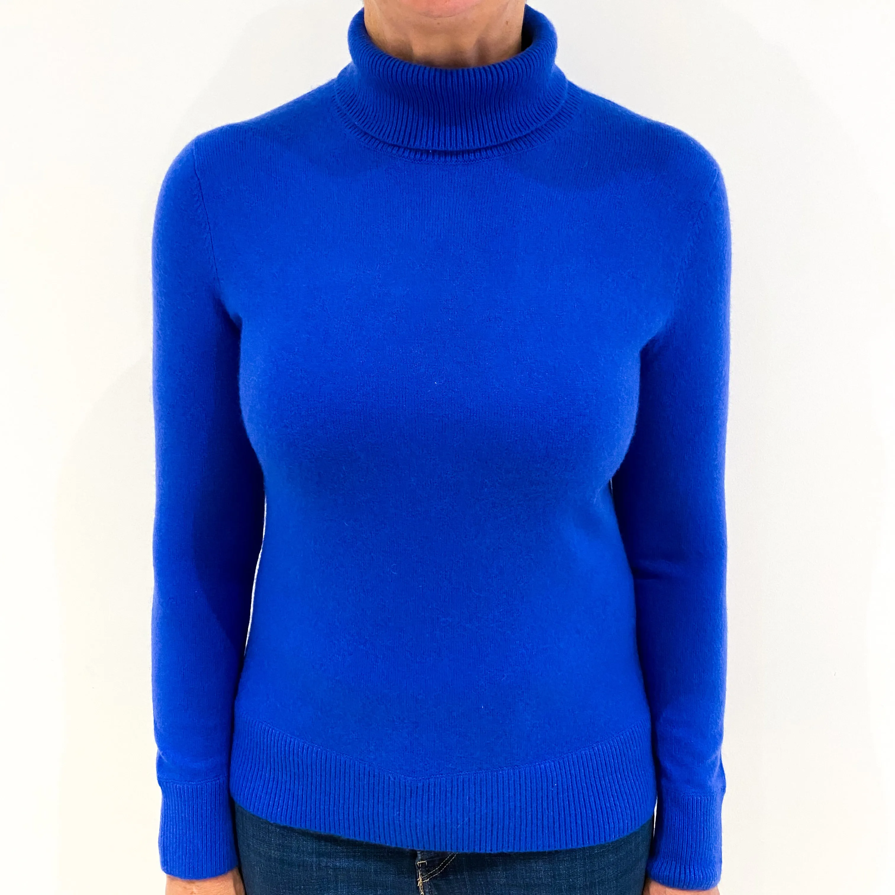 Electric Blue Cashmere Polo Neck Jumper Medium