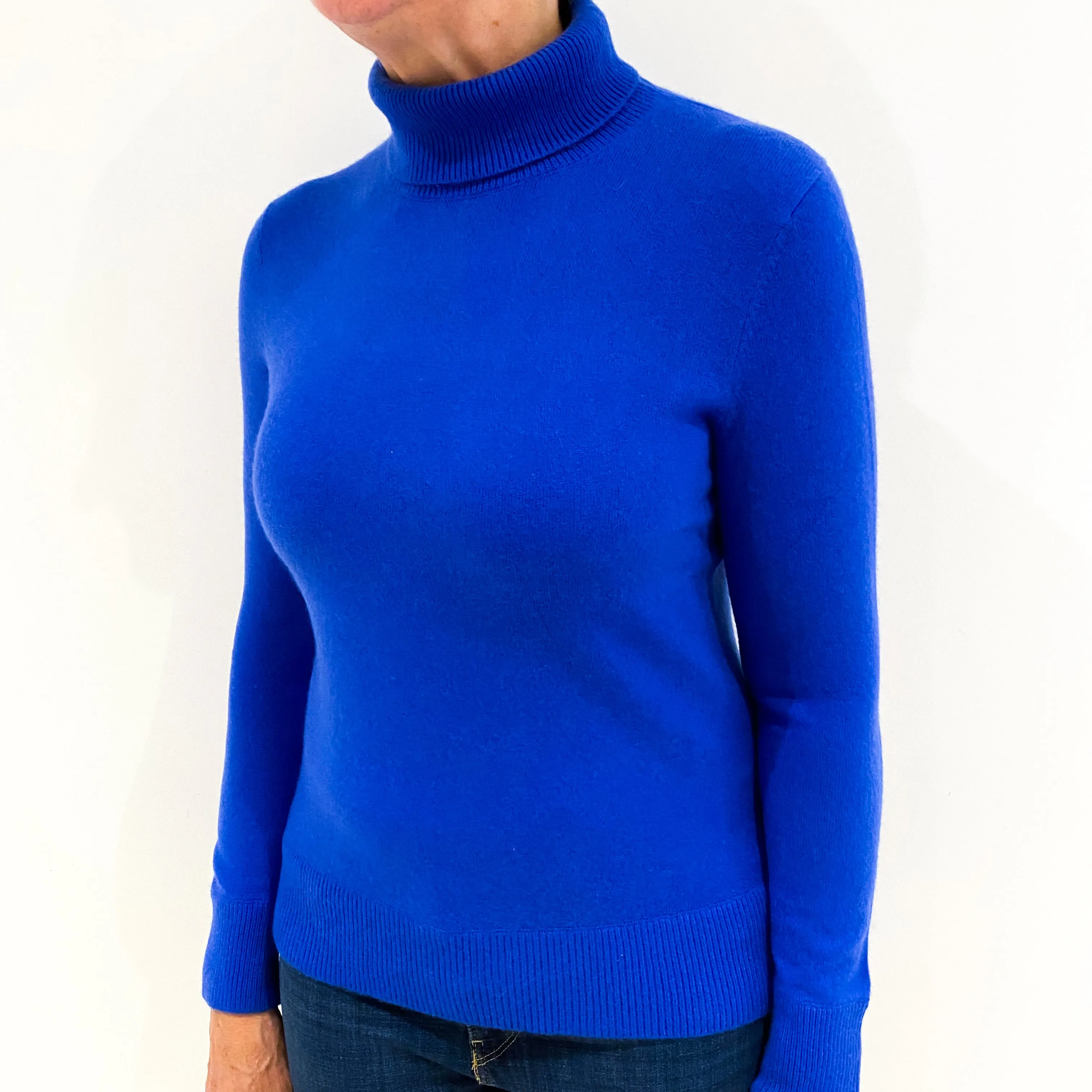 Electric Blue Cashmere Polo Neck Jumper Medium