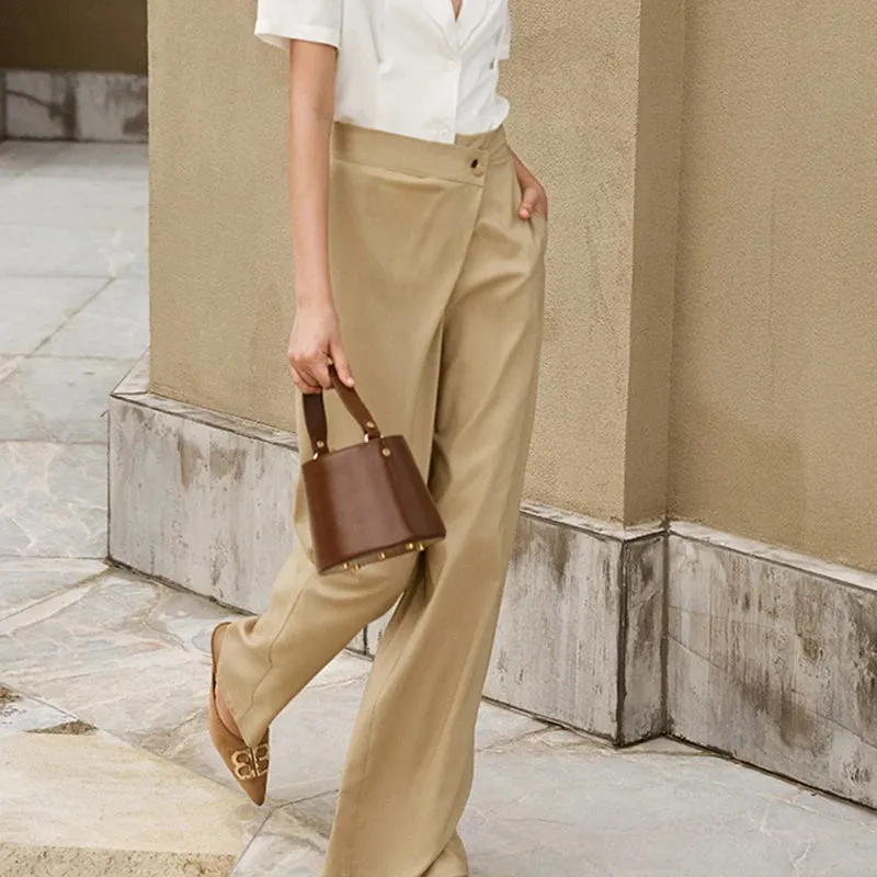 Elegant Asymmetrical Women Full Length Pants High Waist Wide Leg Pants For Female Clothes Summer Fashion