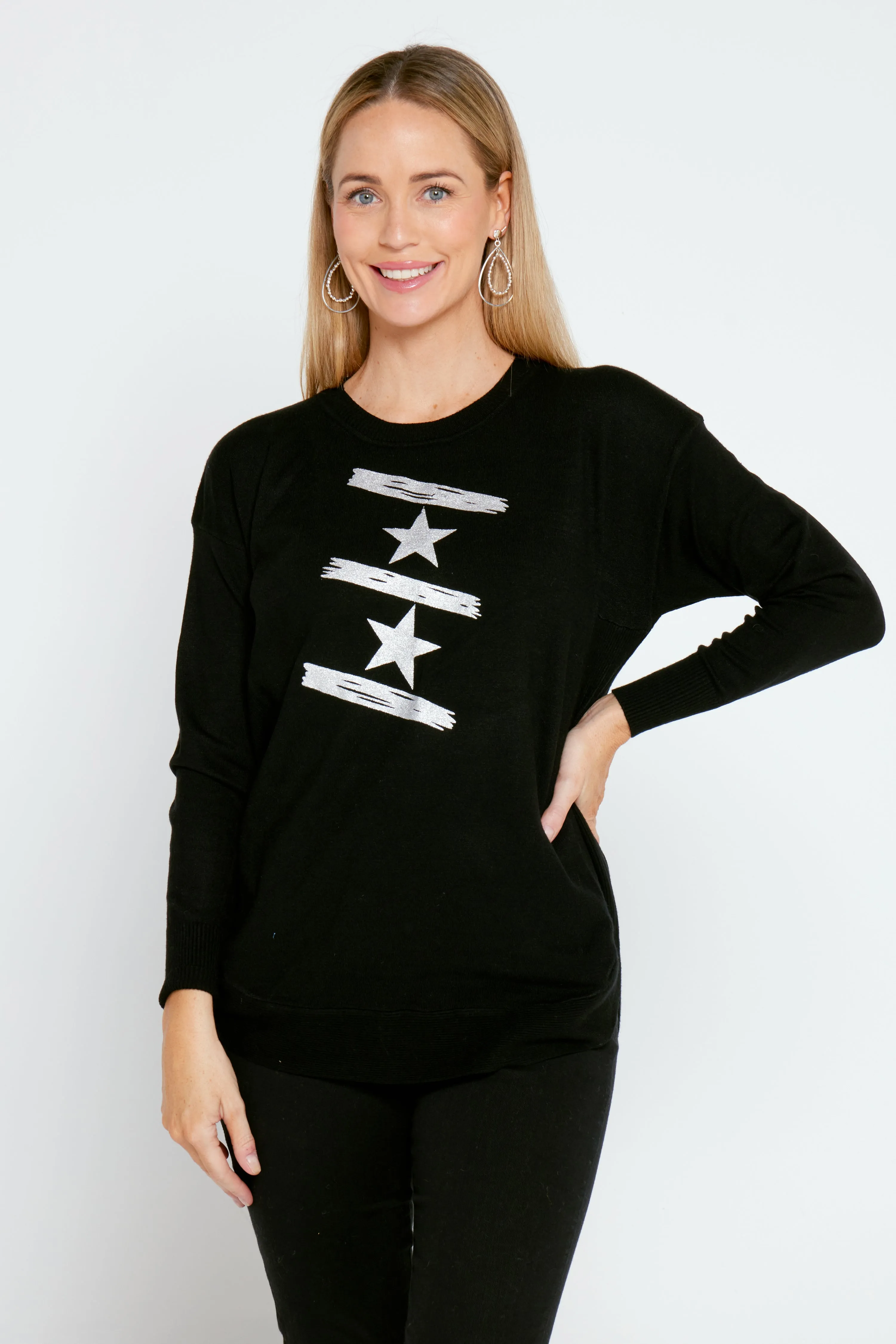 Ella Knit Jumper - Black/Silver Star