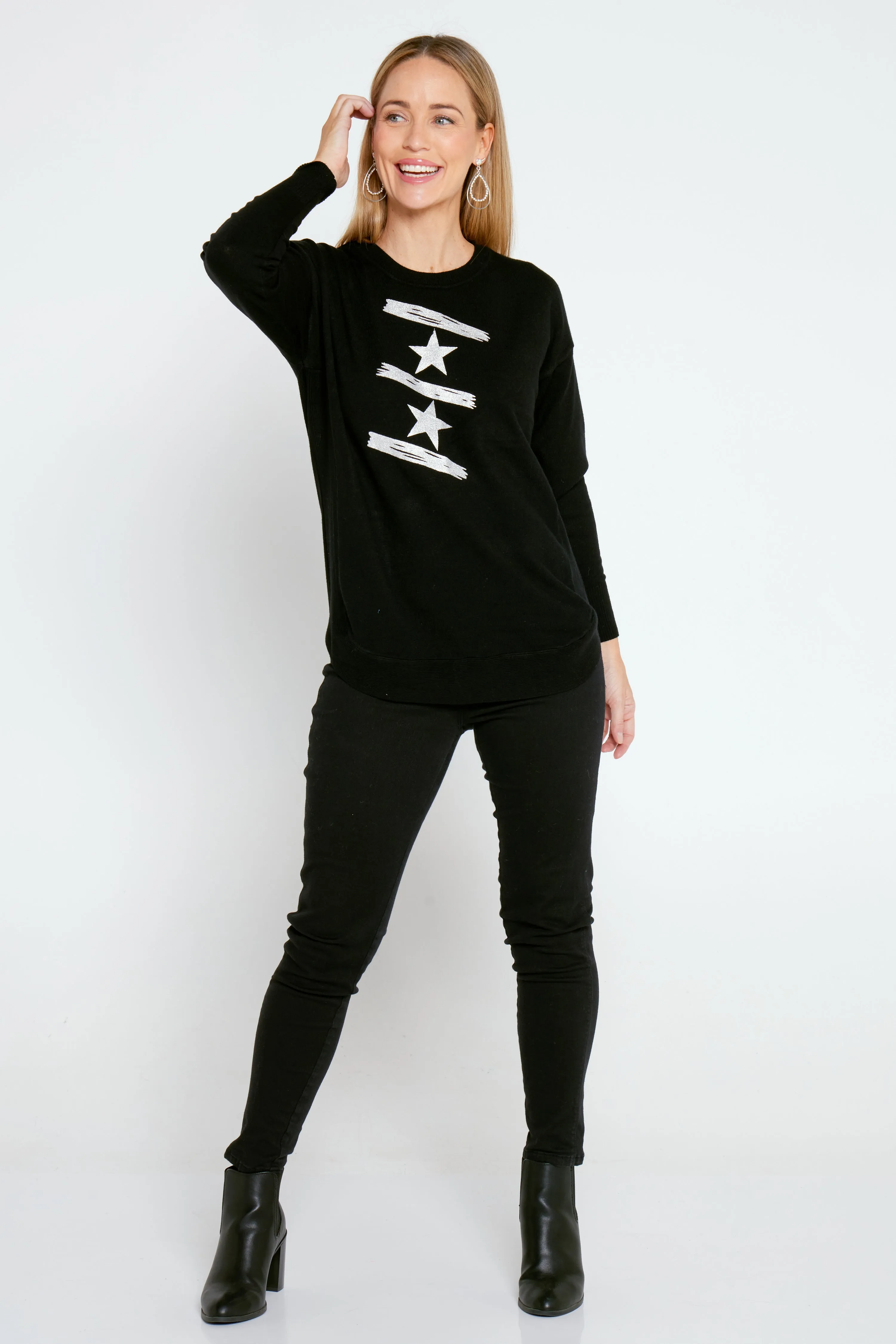 Ella Knit Jumper - Black/Silver Star