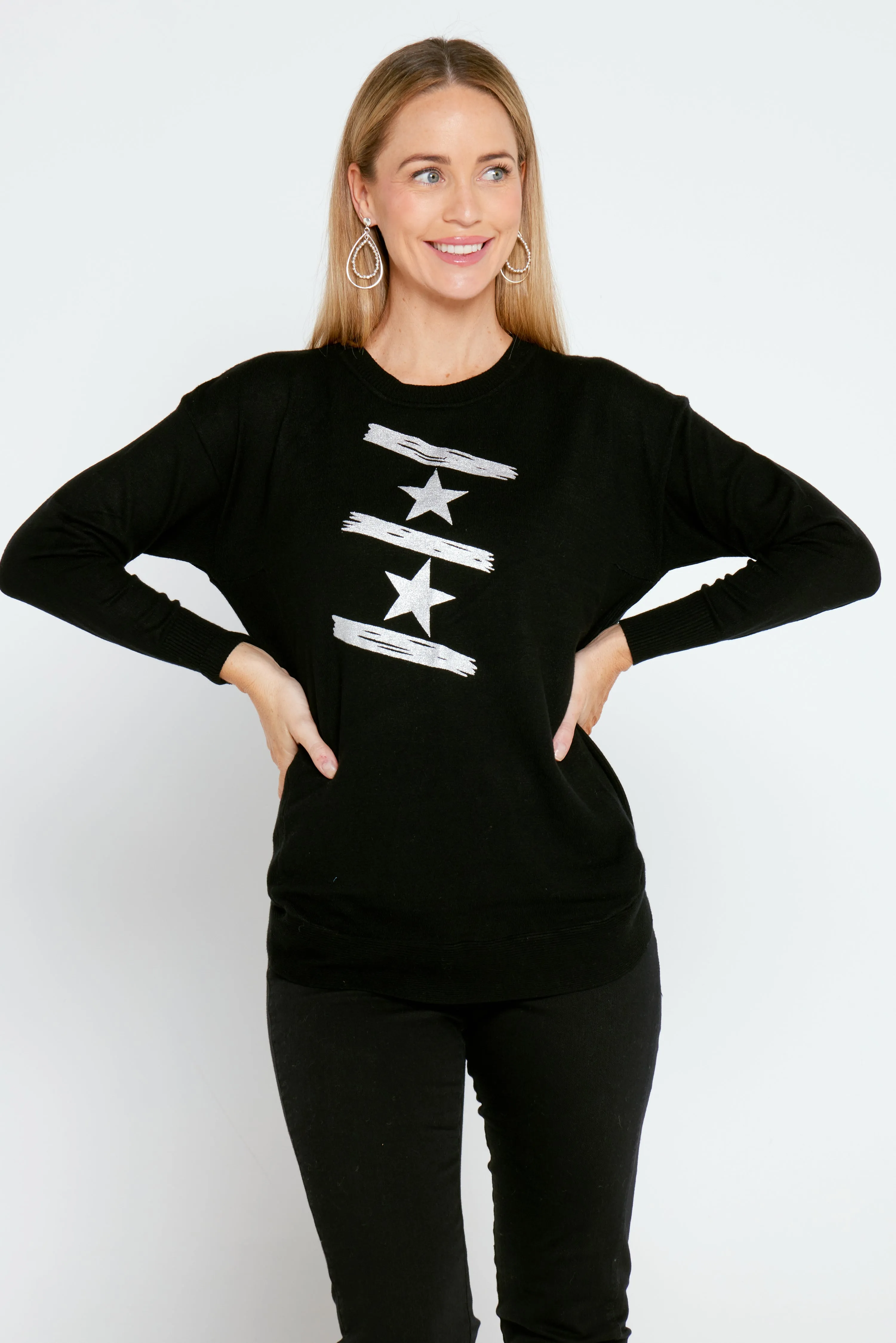 Ella Knit Jumper - Black/Silver Star