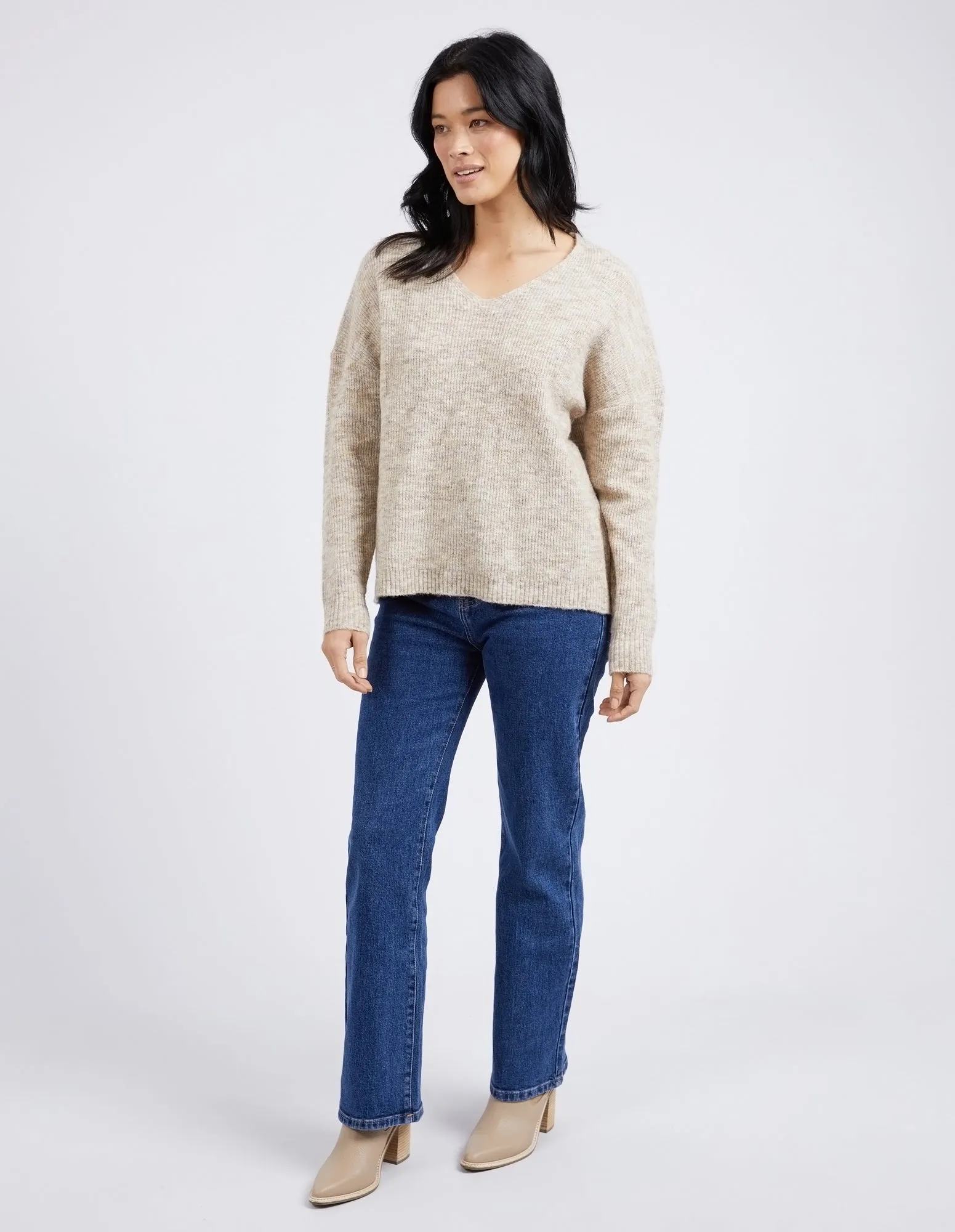 Elm Verity V Neck Knit Jumper Oat