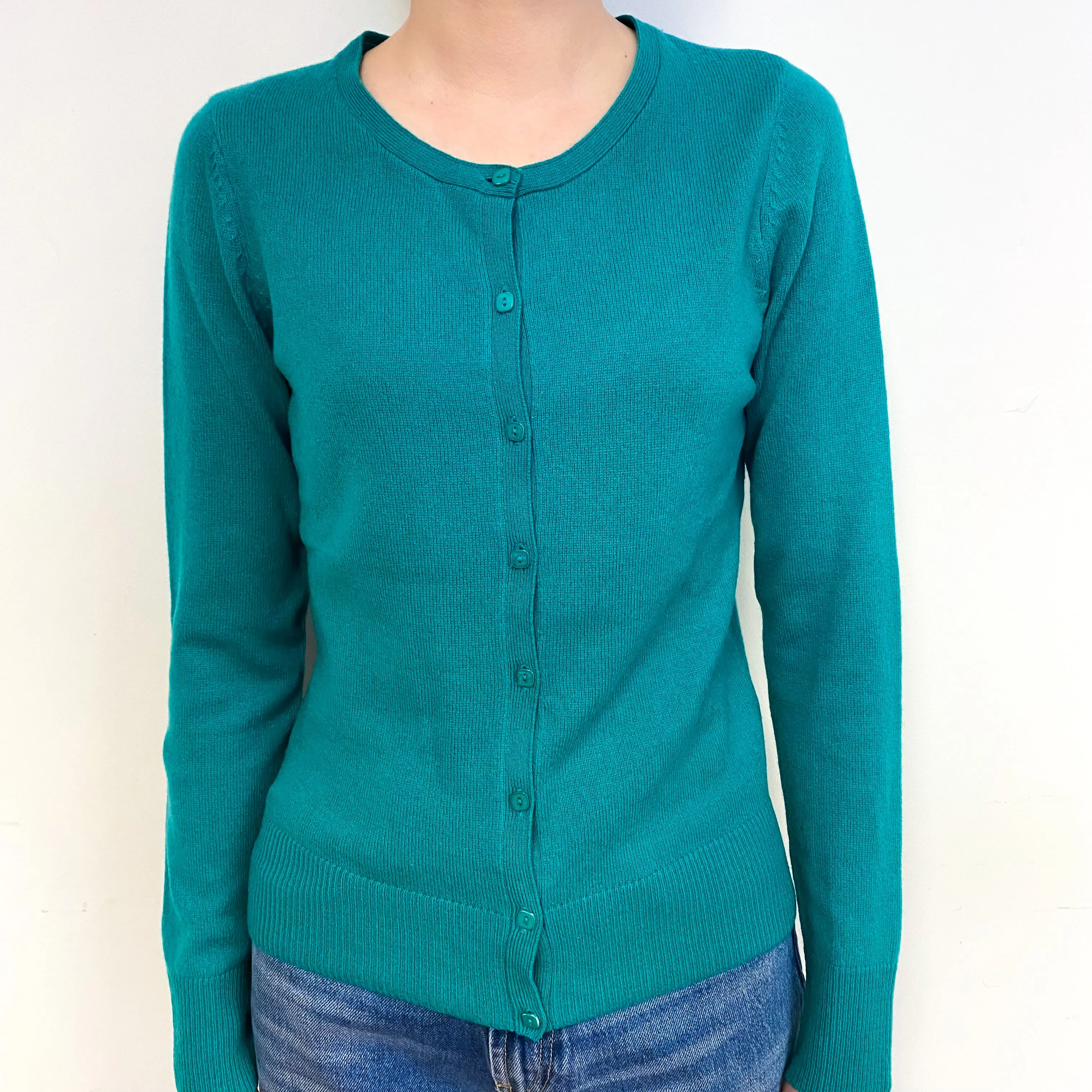 Emerald Green Cashmere Crew Neck Cardigan Extra Small