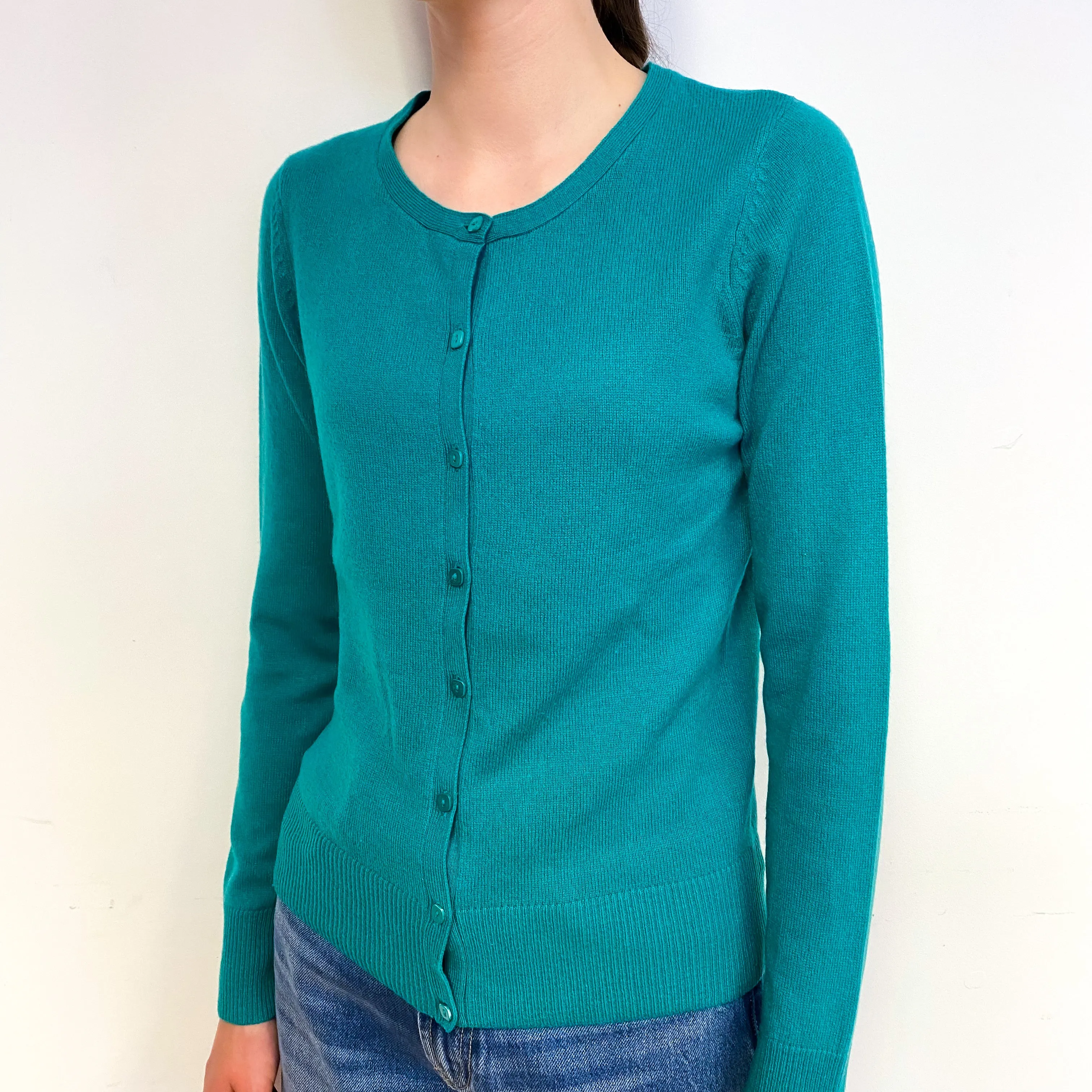 Emerald Green Cashmere Crew Neck Cardigan Extra Small