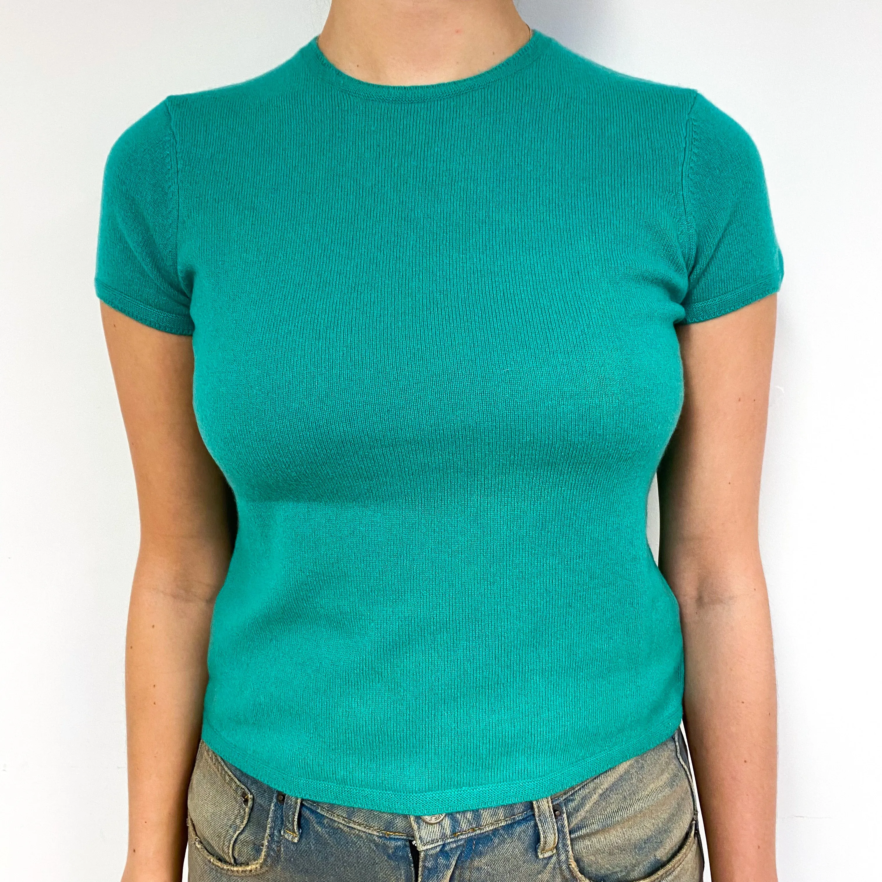 Emerald Green Cashmere Short Sleeve Jumper Small