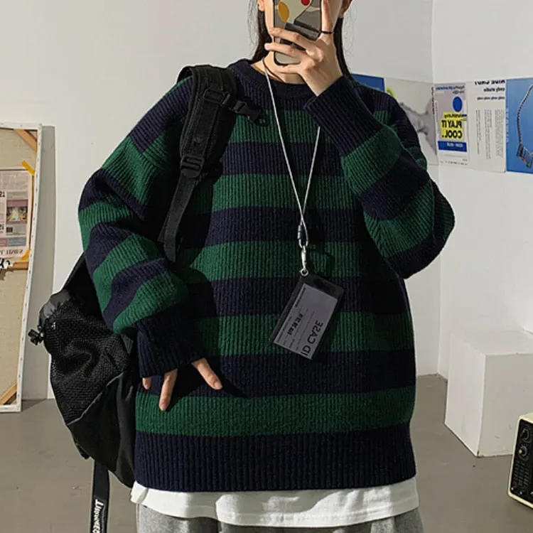 Fashionkova  Autumn Winter Striped Knitted Sweater Women Casual Oversized Pullover Sweaters Couple Harajuku Streetwear Loose Warm Jumper