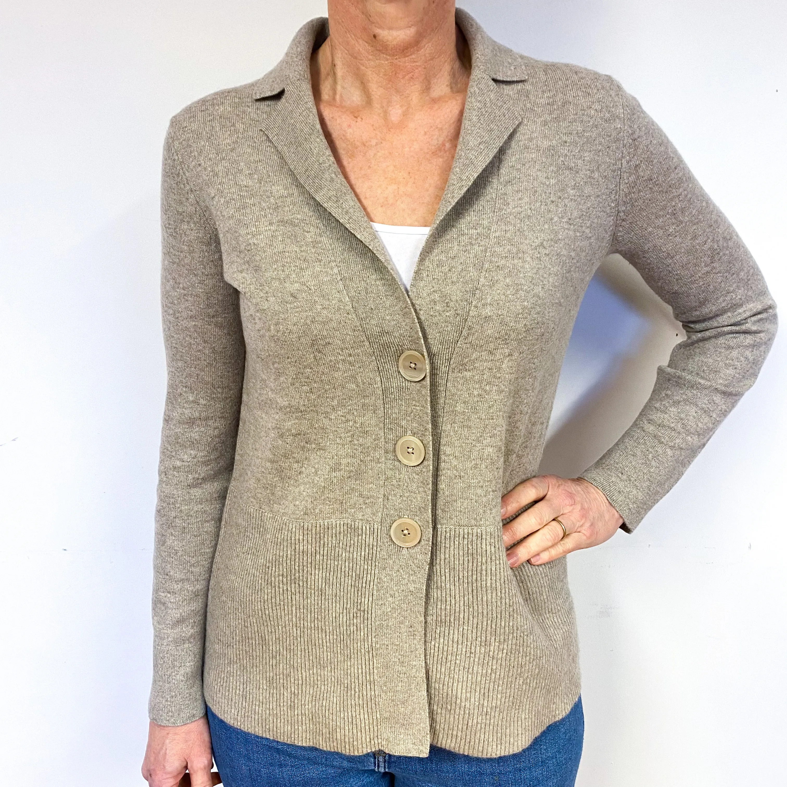 Fawn Brown Collared Cashmere V-Neck Cardigan Medium