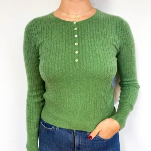 Fern Green Cable Cashmere Crew Neck Jumper Small