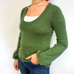 Fern Green Cashmere Low Scoop Neck Jumper Small