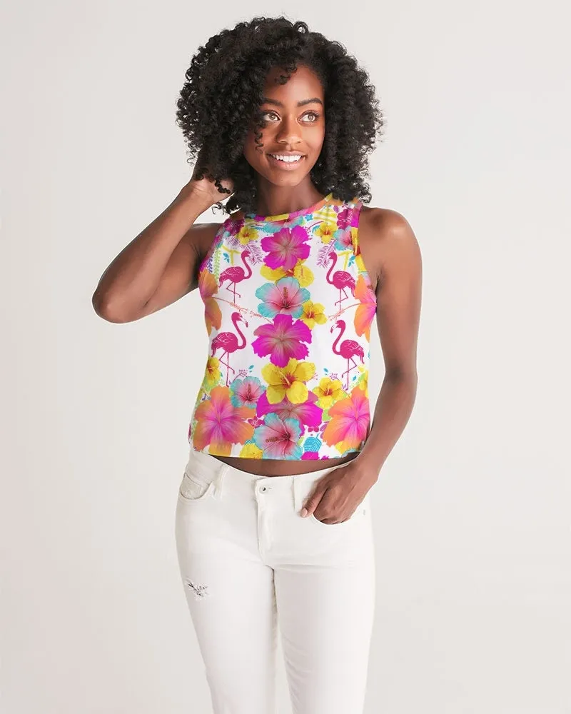 Flamingos Hibiscus Women’s Cropped Tank Top