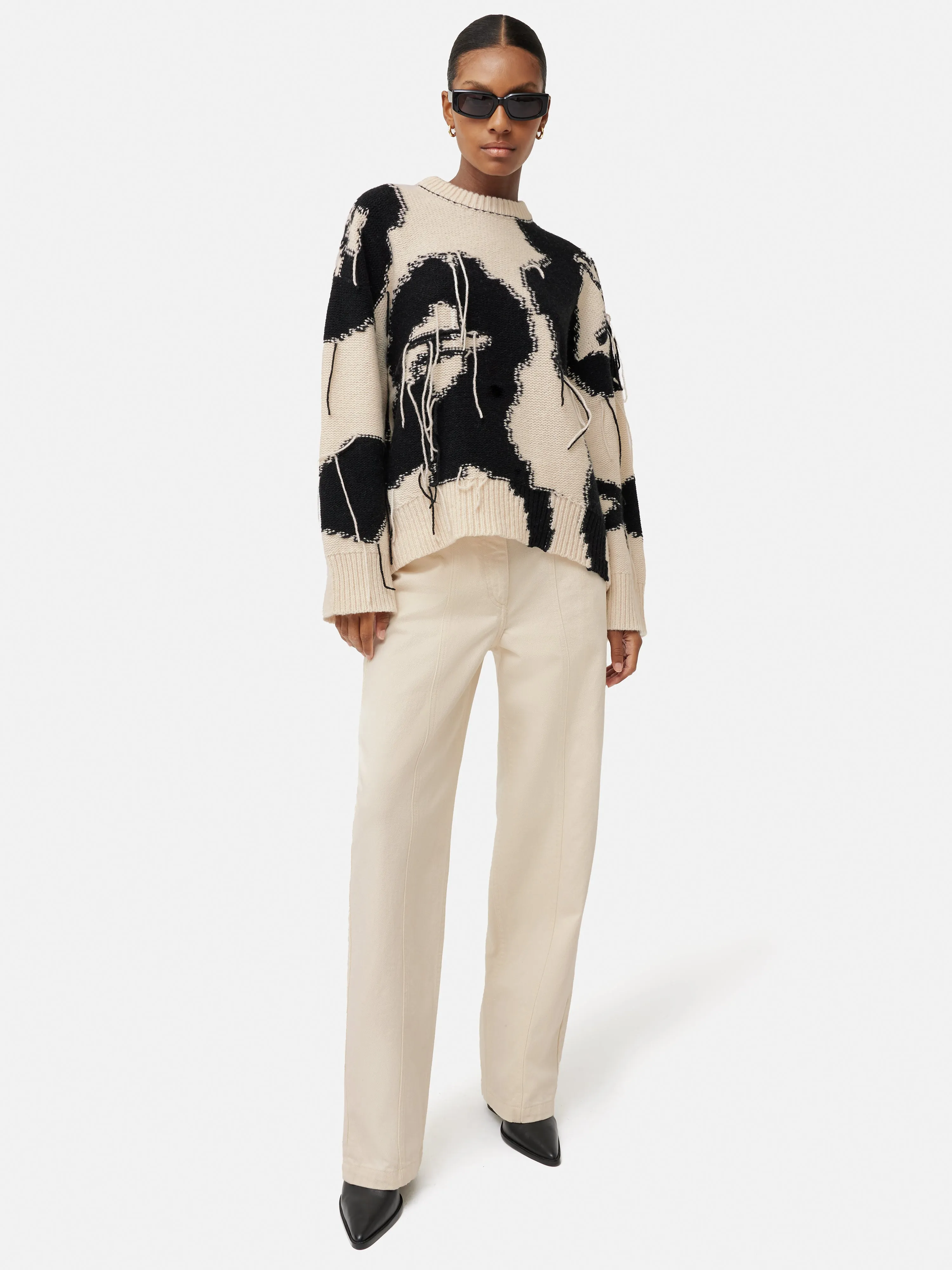 Floral Intarsia Jumper | Monochrome