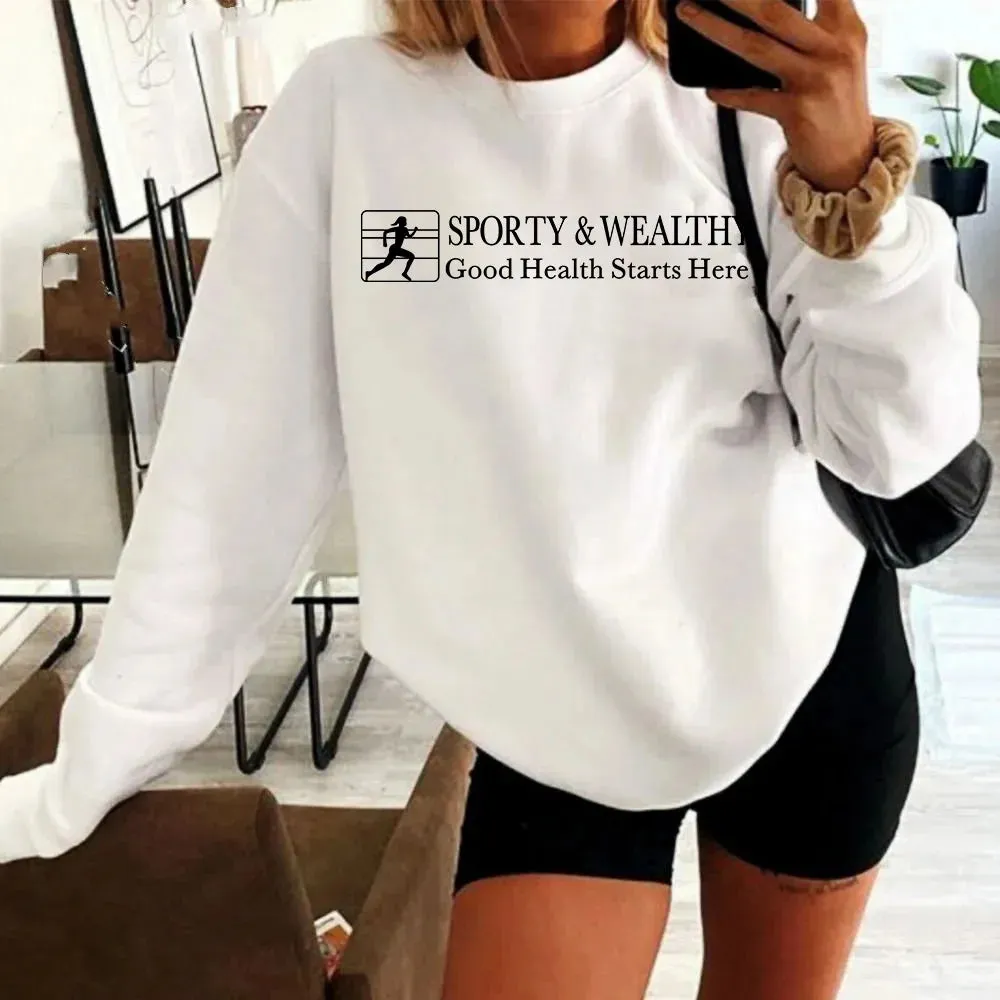 Flytonn-Retro sports style outfit streetwear 90s fashion American Vintage Sprot Make You Wellness Letters Printing 90s Crewneck Sweatshirt Women Long Sleeve Cotton Thick Fleece Pullover