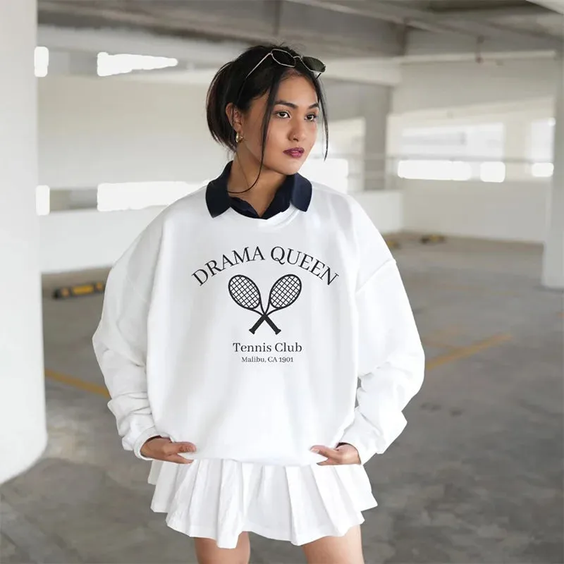 Flytonn-Retro sports style outfit streetwear 90s fashion American Vintage Tennis Club Letters Printed Y2K Sweatshirts Loose Cotton Long Sleeve 2024 Autumn Pullover Street Fashion Jumper