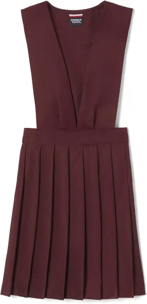 French Toast Burgundy Girls Husky V-Neck Pleated Jumper <br>Sizes 10P to 20P </br> Burgundy