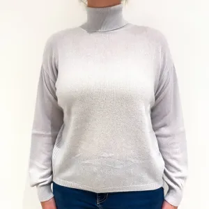 Frost Grey Cashmere Polo Neck Jumper Large