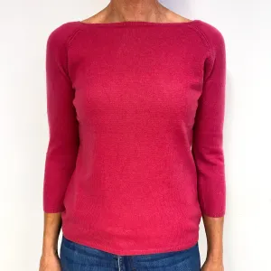 Fuchsia Pink 3/4 Sleeve Cashmere Crew Neck Jumper Medium