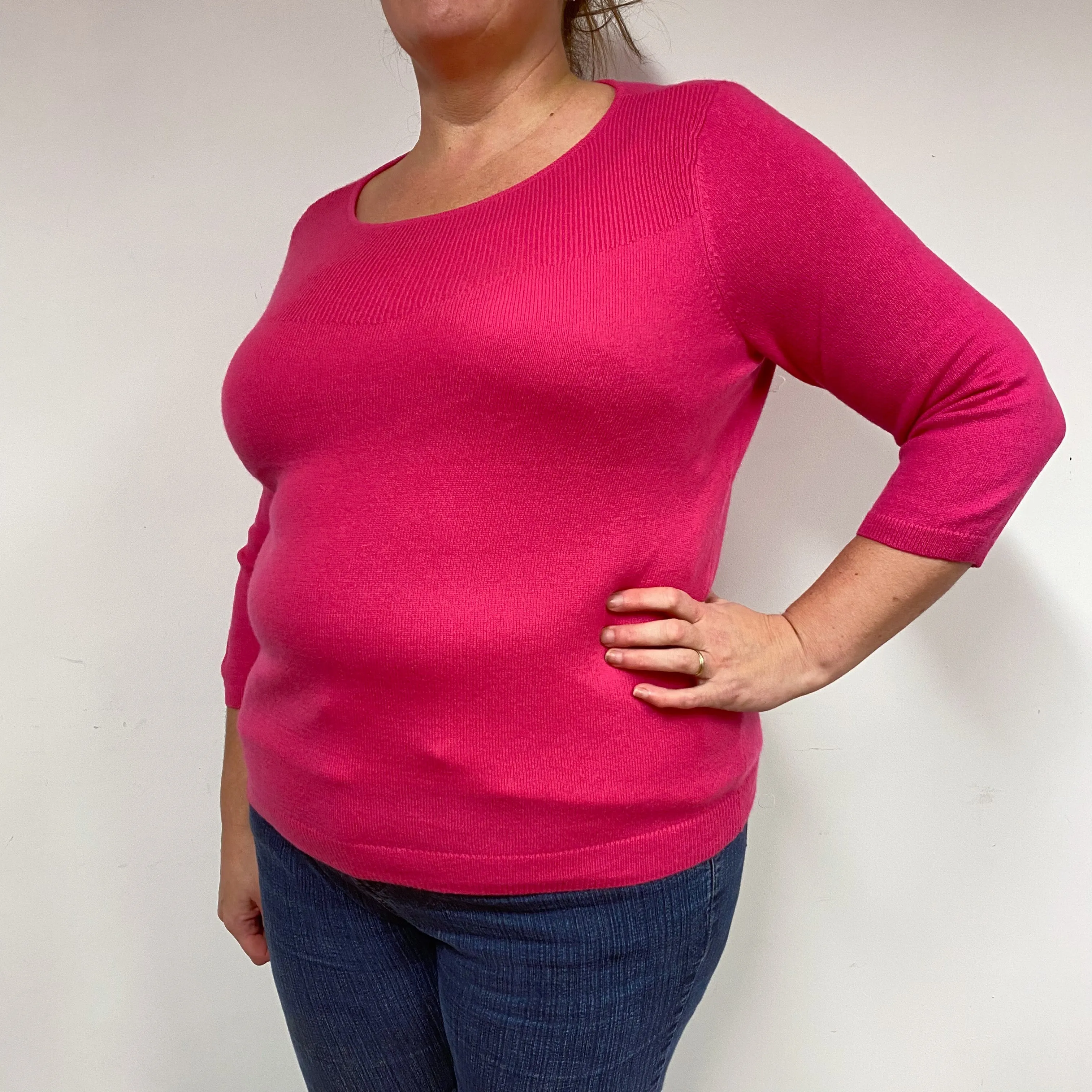 Fuchsia Pink Cashmere Crew Neck Jumper Extra Large/ Petite