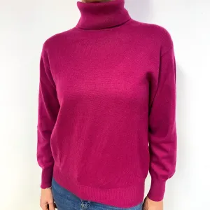 Fuchsia Pink Cashmere Polo Neck Jumper Medium