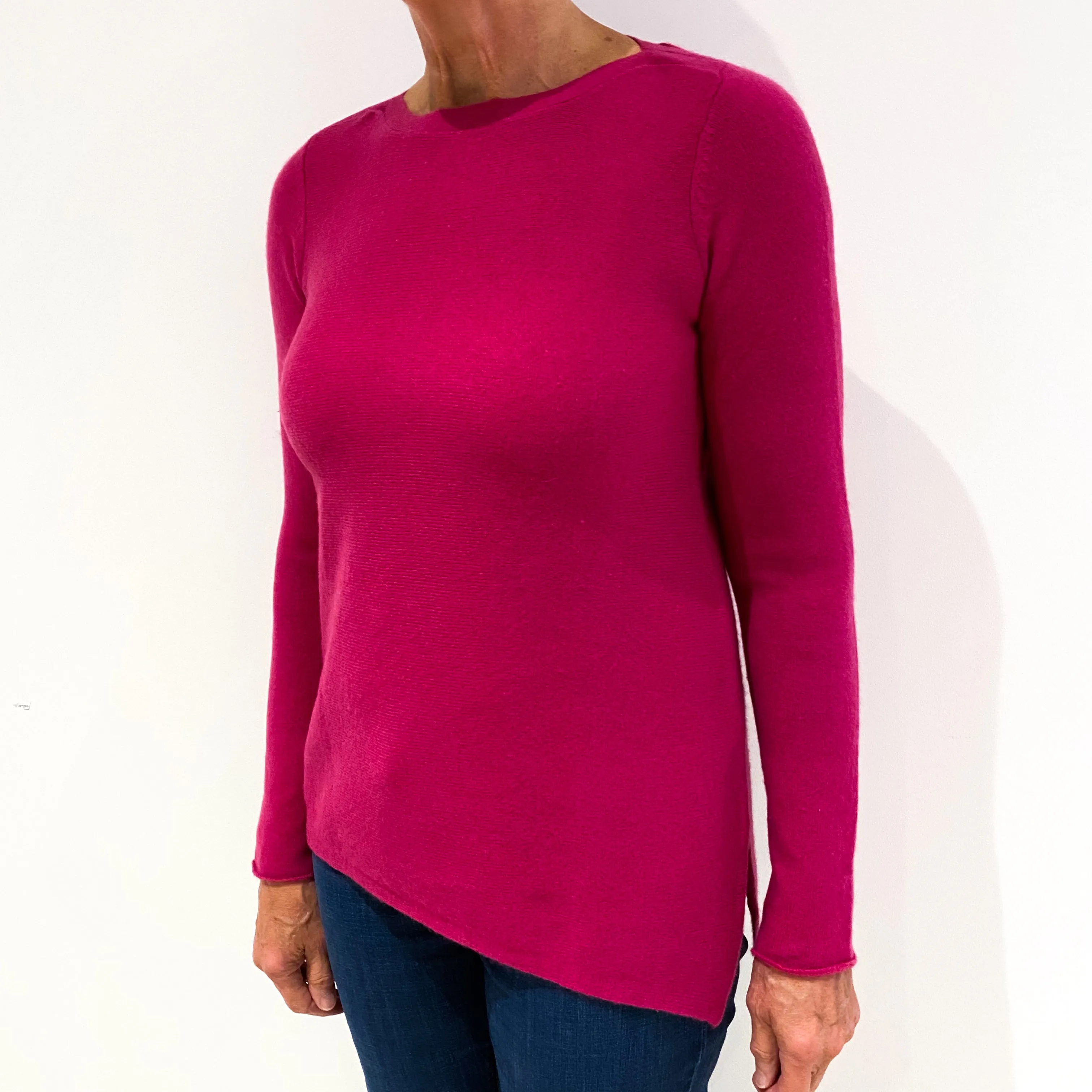 Fuchsia Pink Cashmere Slash Neck Jumper Medium