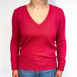 Fuchsia Pink Cashmere V Neck Jumper Small